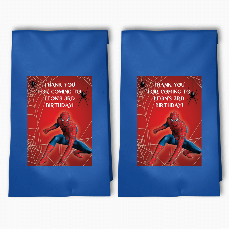 Personalised Spiderman Birthday Party Bags &amp; Labels