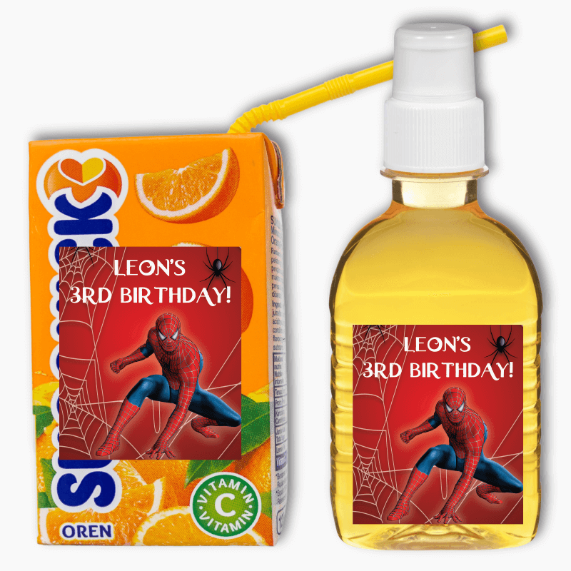 Personalised Spiderman Birthday Party Rectangle Drink Labels