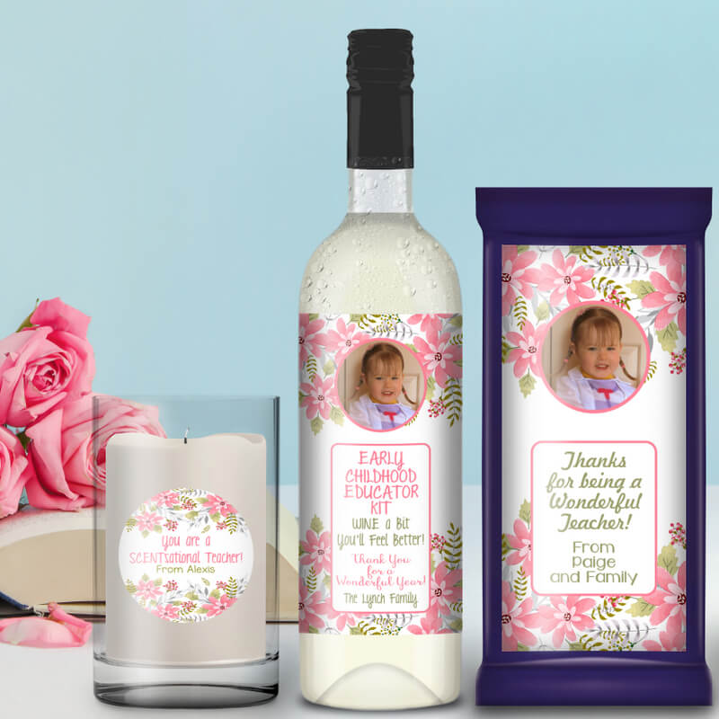 Floral Early Childhood Educator Kit Wine Labels with Photo