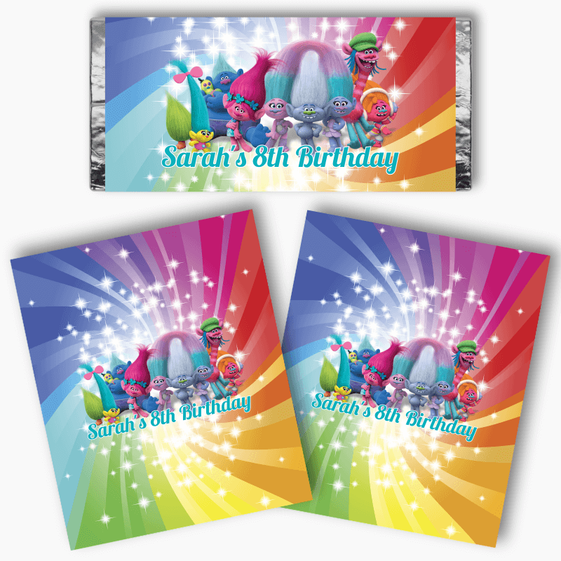 Personalised Trolls Birthday Party Mini Chocolate Labels
