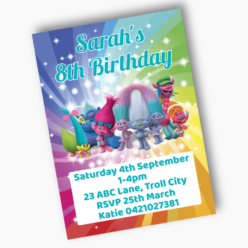 Personalised Trolls Birthday Party Invites