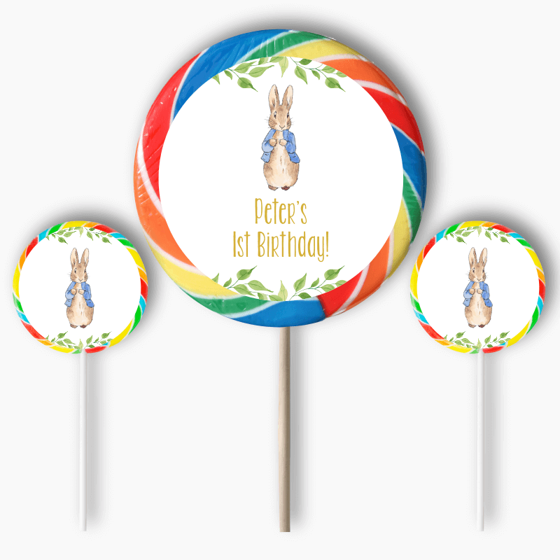 Personalised Peter Rabbit Party Round Lollipop Stickers