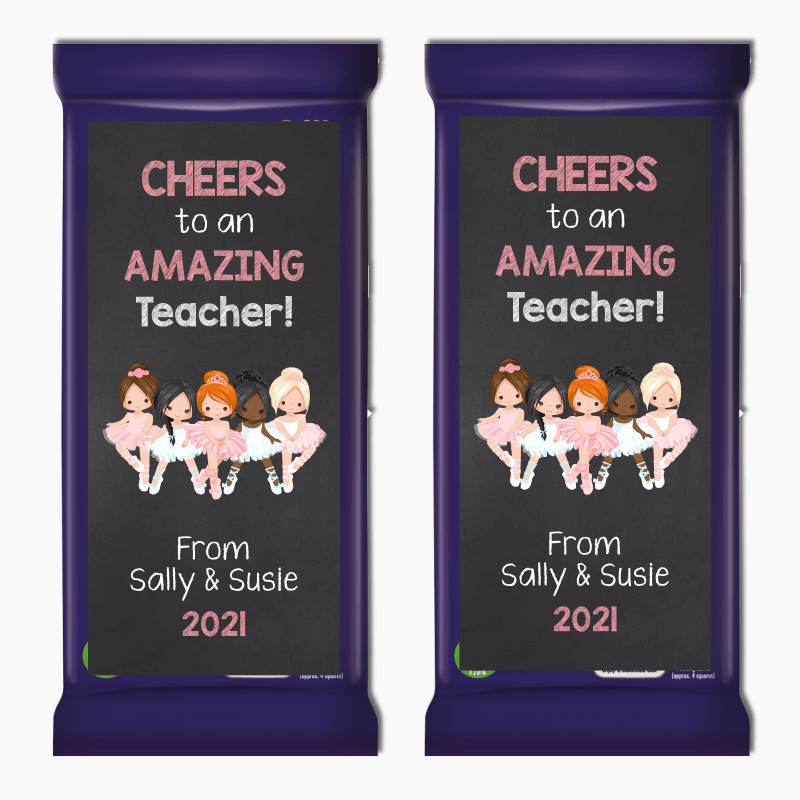 Pink Ballerina Dance Teacher Gift Cadbury Chocolate Labels