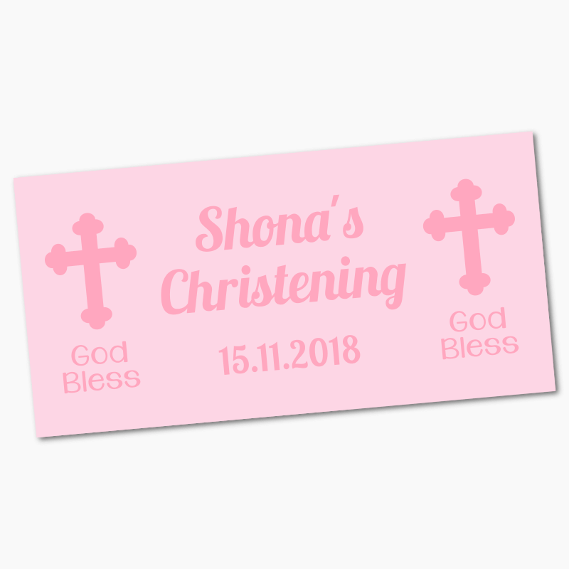 Personalised Pink Crucifix Christening Banners