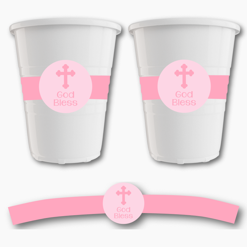 Pink Crucifix Christening Cup Stickers
