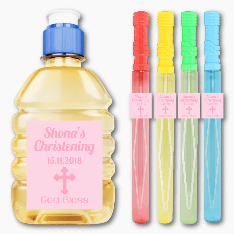 Personalised Pink Crucifix Christening Rectangle Stickers