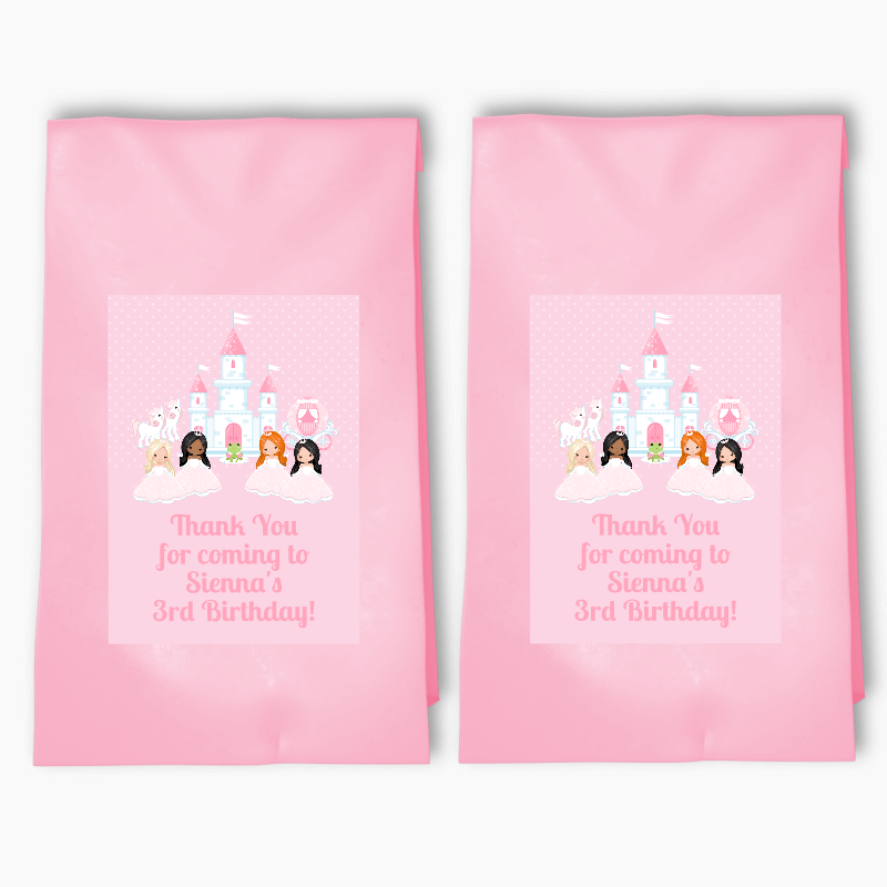 Personalised Pink Princess Birthday Party Bags &amp; Labels