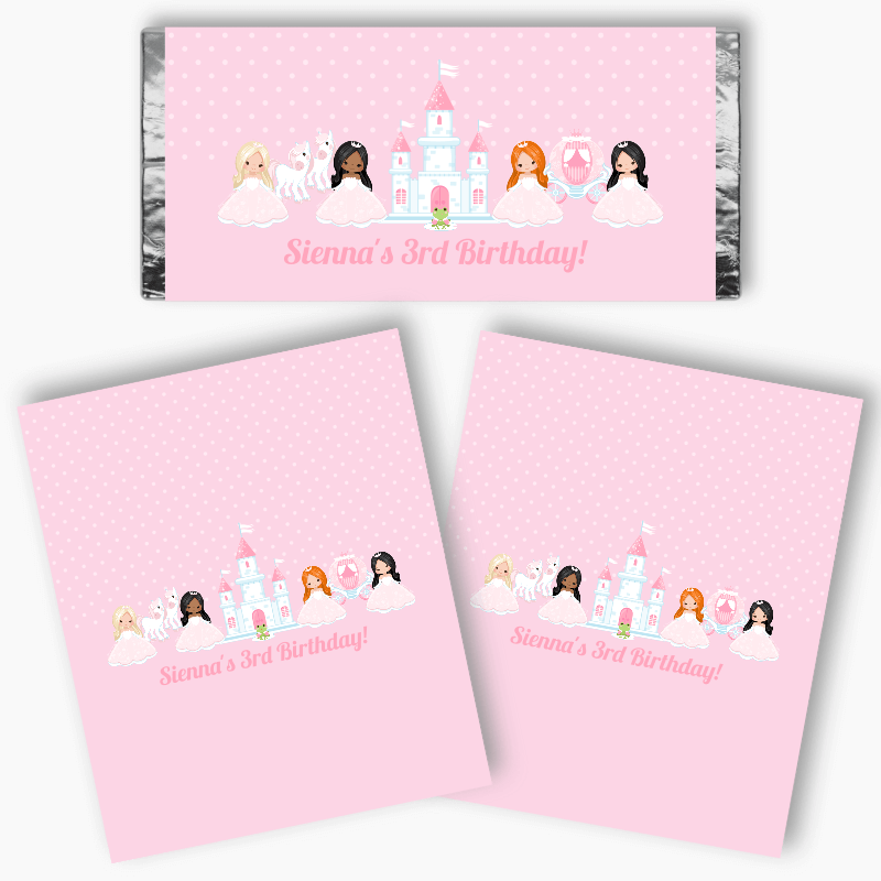 Personalised Pink Princess Birthday Party Mini Chocolate Labels