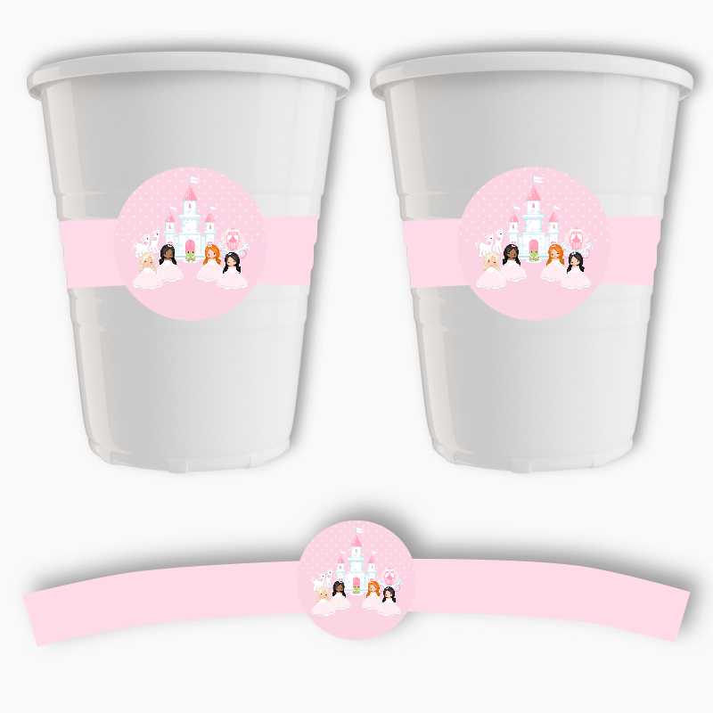 Pink Princess Birthday Party Cup Stickers
