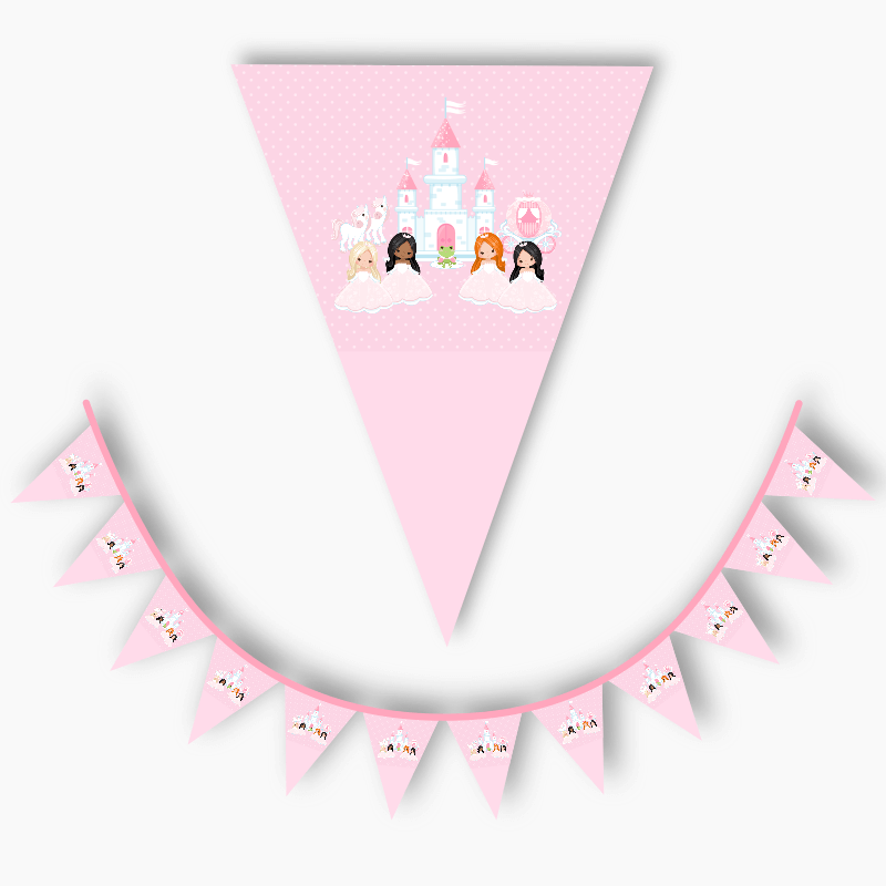 Personalised Pink Princess Birthday Party Flag Bunting - Blank
