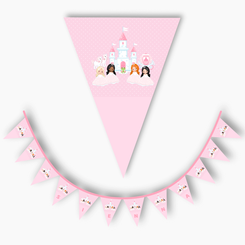 Personalised Pink Princess Birthday Party Flag Bunting with Name
