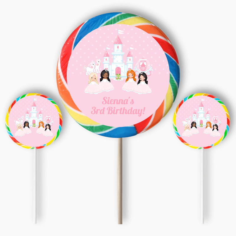 Personalised Pink Princess Birthday Party Round Stickers