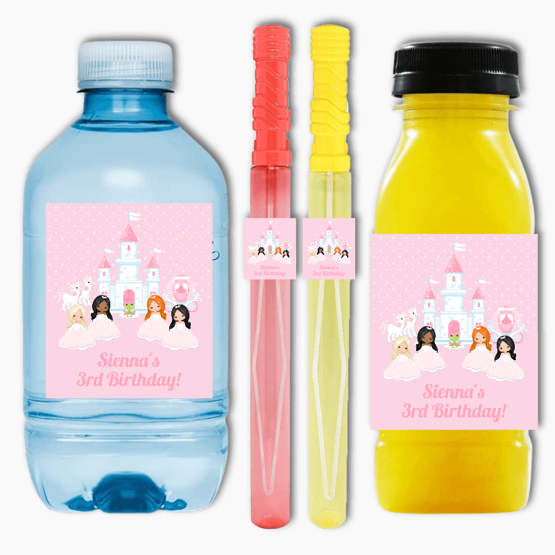 Personalised Pink Princess Birthday Party Rectangle Stickers