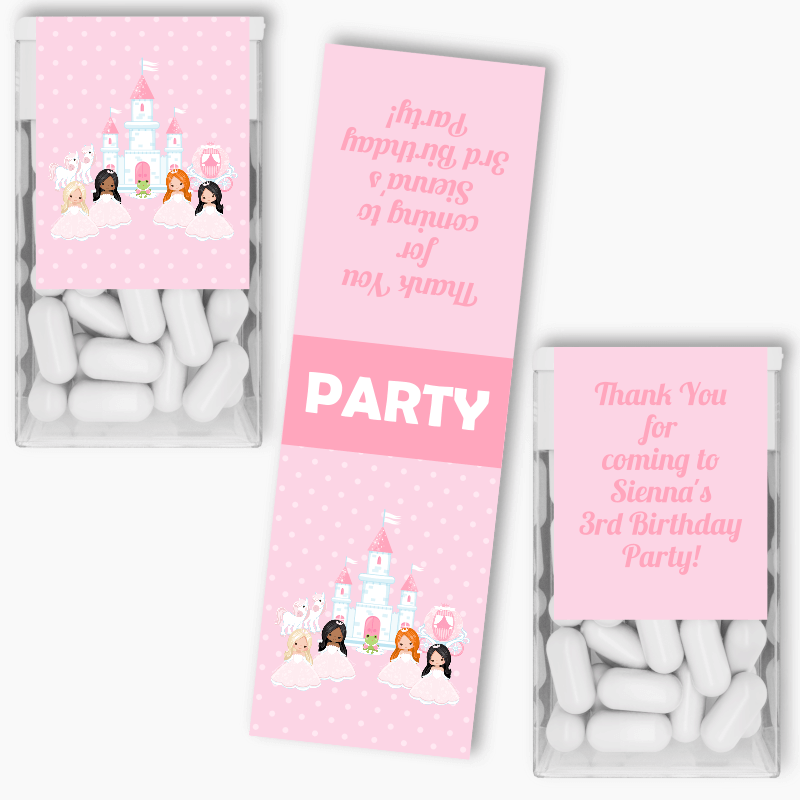 Personalised Pink Princess Birthday Party Tic Tac Labels
