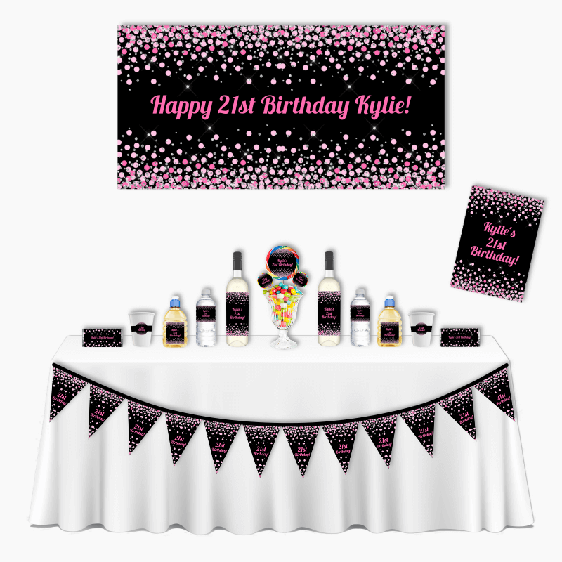 Personalised Pink Confetti Deluxe Birthday Party Pack