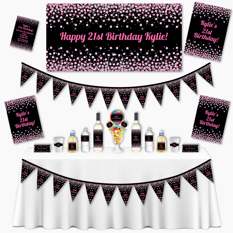 Personalised Pink Confetti Grand Birthday Party Pack
