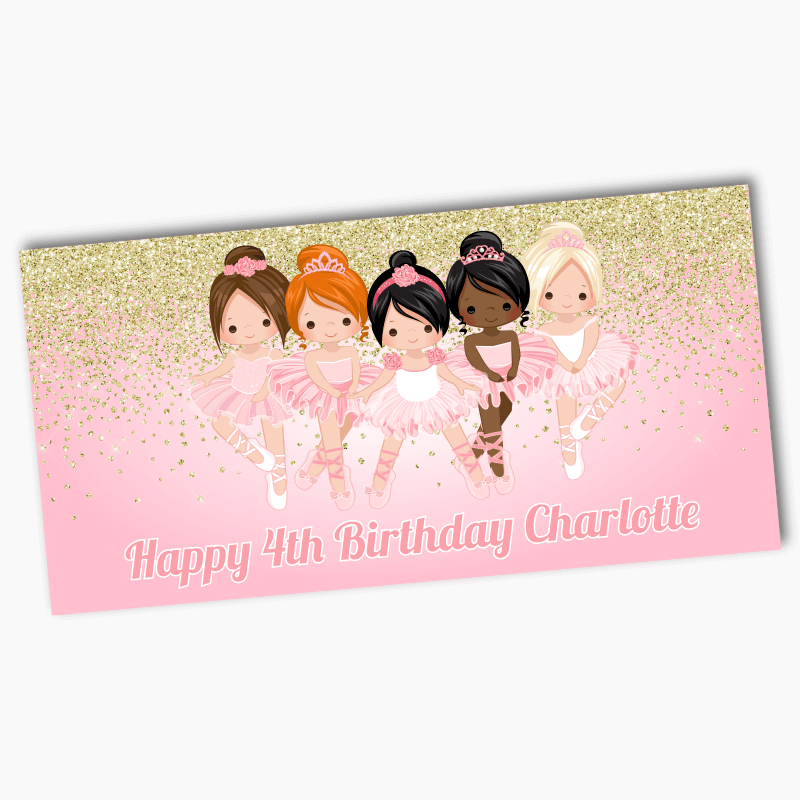 Personalised Pink &amp; Gold Ballerina Birthday Party Banners