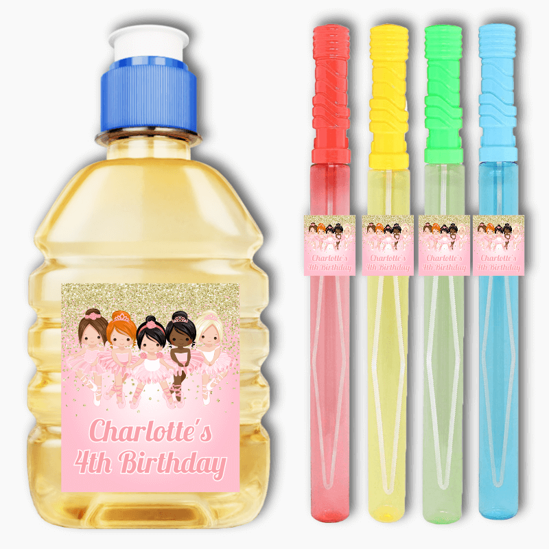 Personalised Pink & Gold Ballerina Birthday Party Rectangle Stickers