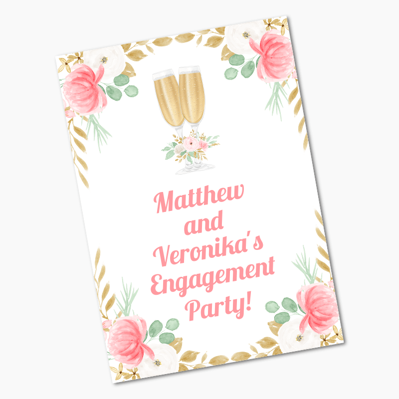 Pink &amp; Gold Floral Engagement Party Poster