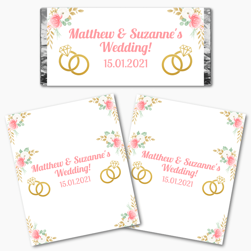 Personalised Pink & Gold Floral Wedding Mini Chocolate Labels