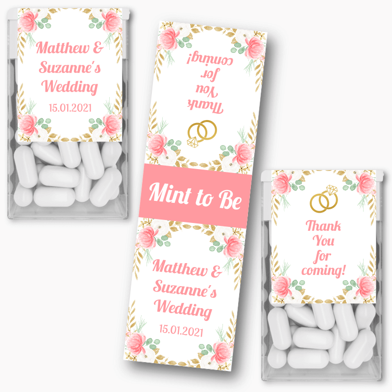 Personalised Pink & Gold Floral Wedding Tic Tac Labels
