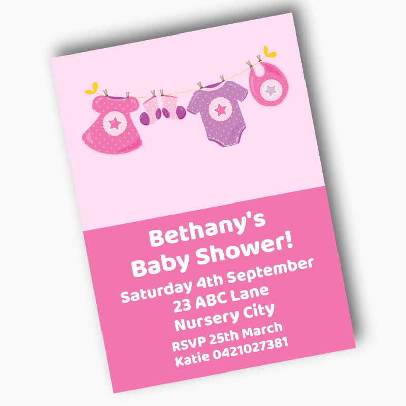 Personalised Pink & Purple Onesie Baby Shower Invites