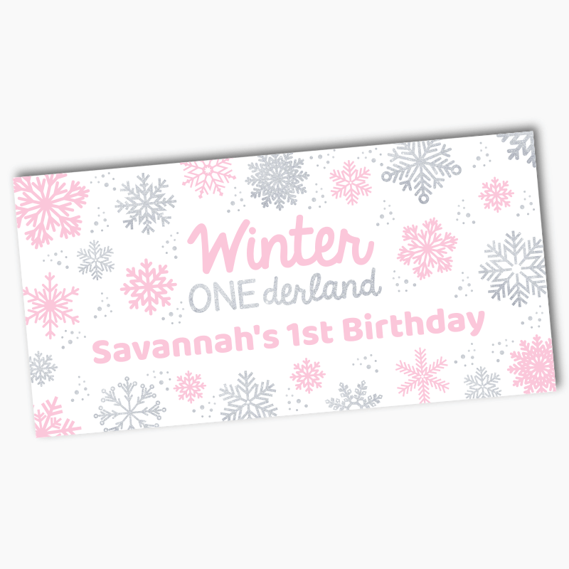 Personalised Pink & Silver Winter ONEderland Birthday Party Banners