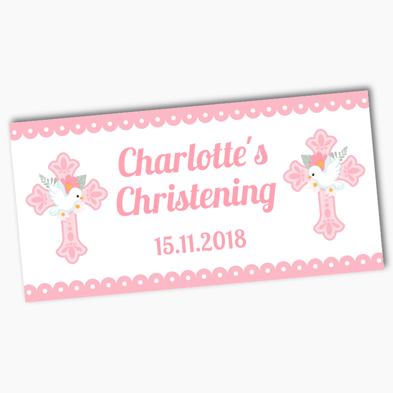 Personalised Pink &amp; White Dove Christening Banners