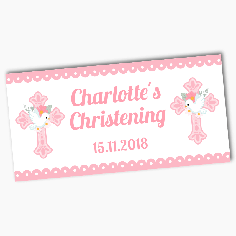 Personalised Pink & White Dove Christening Banners