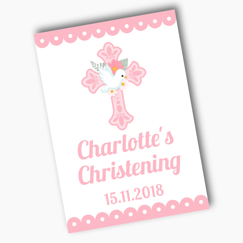 Personalised Pink &amp; White Dove Christening Posters