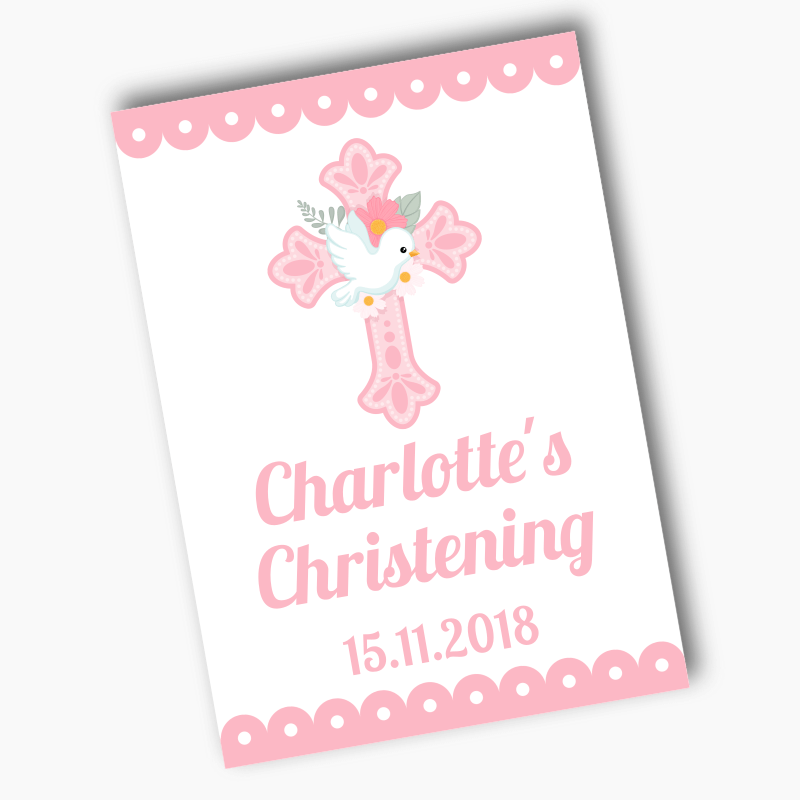 Personalised Pink & White Dove Christening Posters