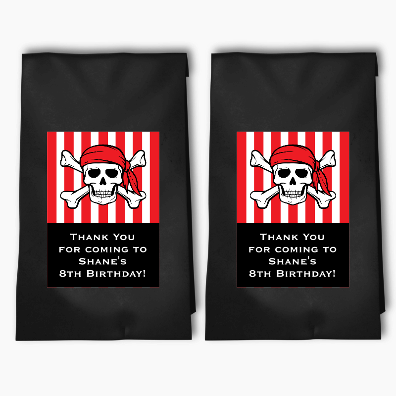 Personalised Pirate Skull & Crossbones Birthday Party Bags & Labels