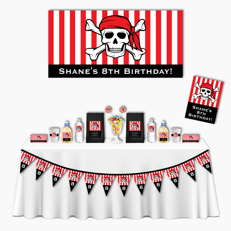 Personalised Pirate Skull &amp; Crossbones Deluxe Birthday Party Decorations Pack