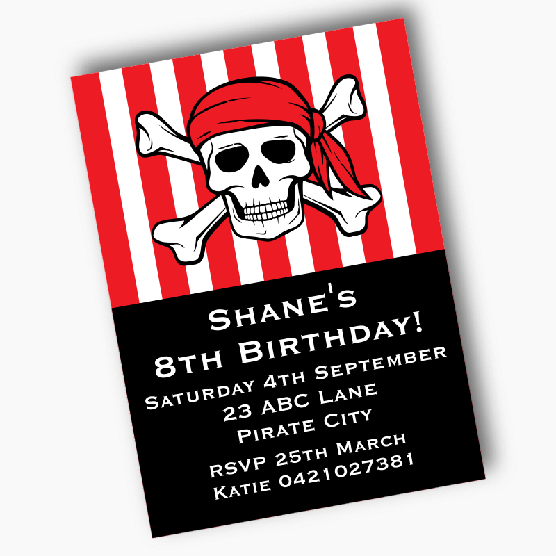 Personalised Pirate Skull & Crossbones Birthday Party Invites