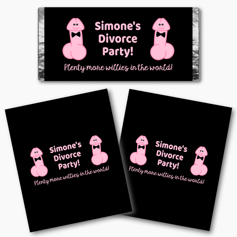Personalised Willies Divorce Party Mini Chocolate Wrapper Labels