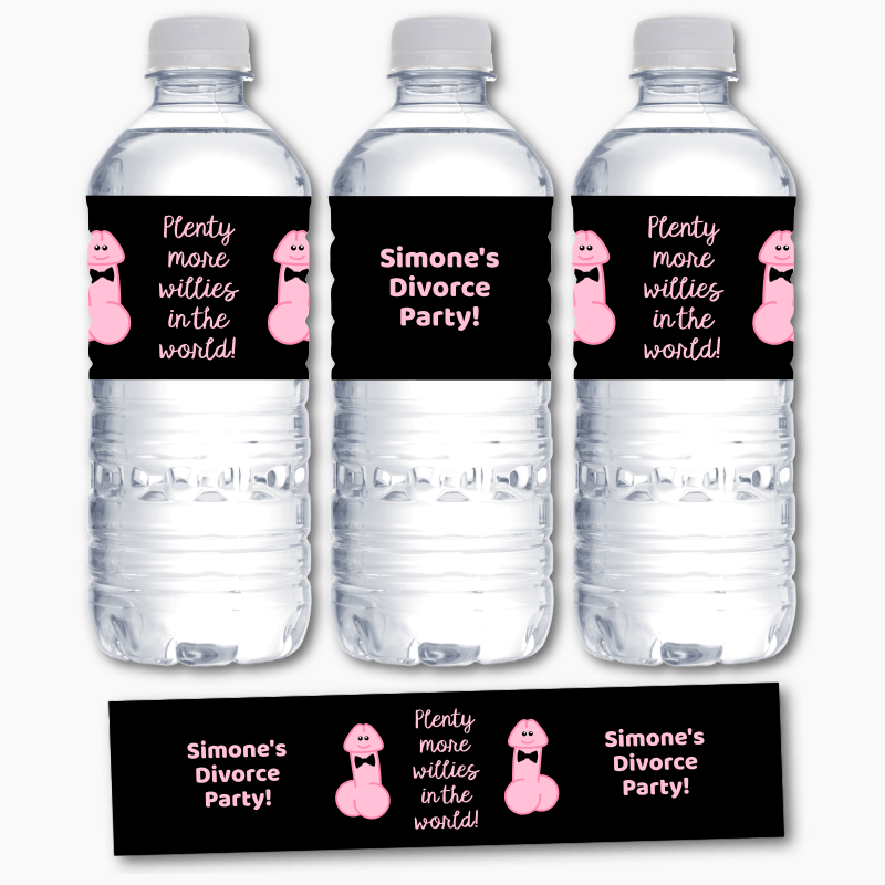 Personalised Plenty More Willies Divorce Party Water Labels