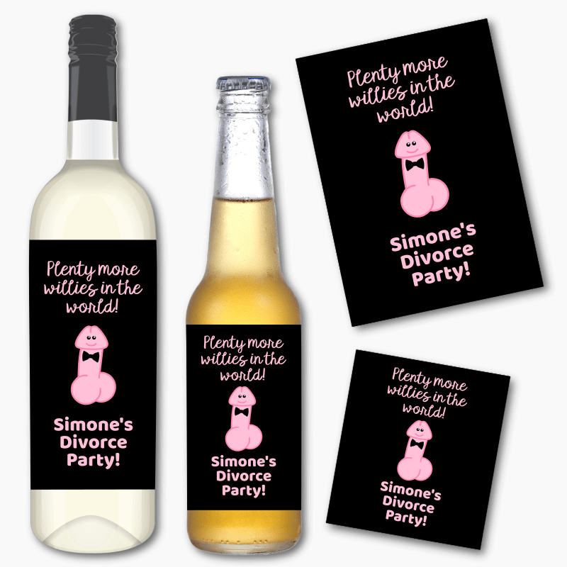 Personalised Plenty More Willies Divorce Party Wine & Beer Labels