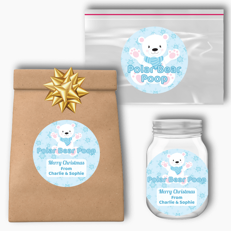 Personalised Polar Bear Poop Christmas Gift Round Stickers