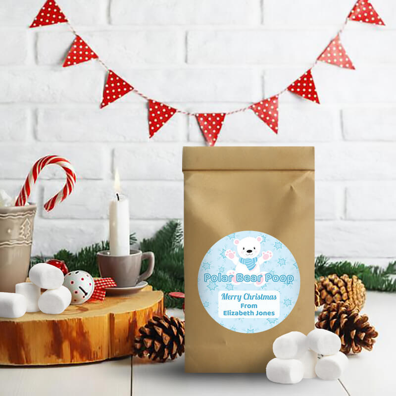 Personalised Polar Bear Poop Christmas Gift Round Stickers