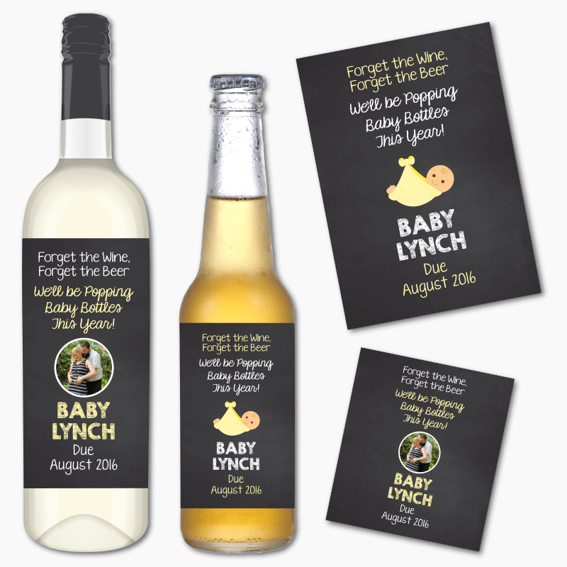 Personalised Popping Baby Bottles Pregnancy Announcement Wine & Beer Labels