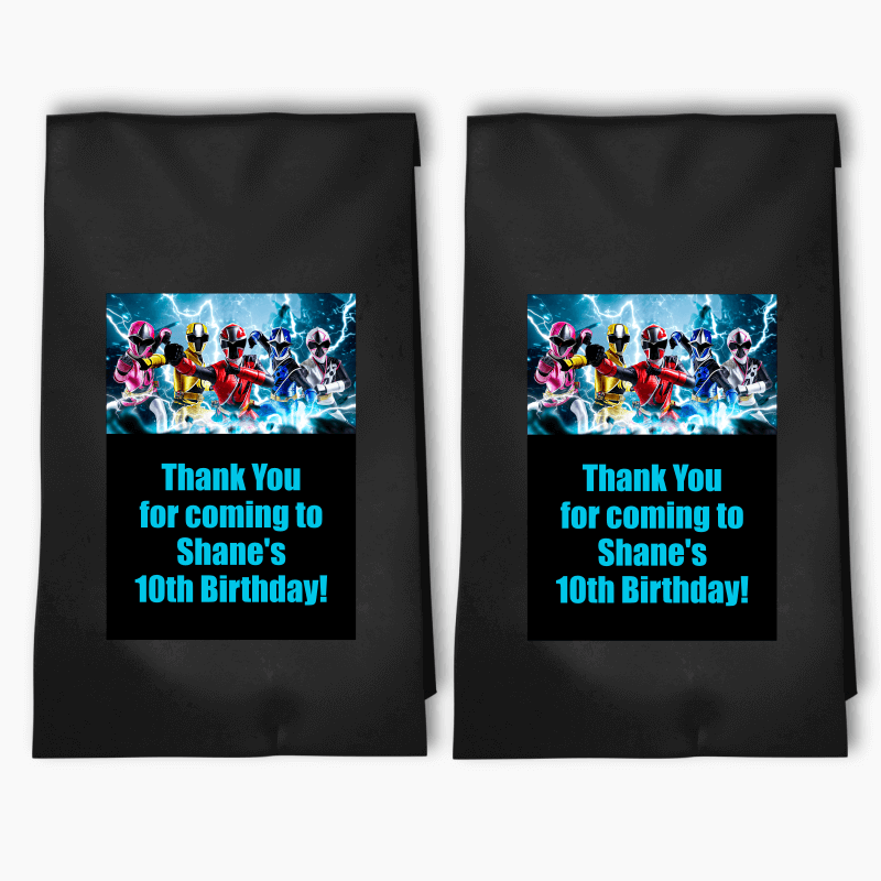 Personalised Power Rangers Birthday Party Bags &amp; Labels