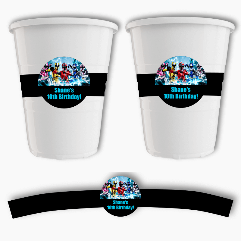 Power Rangers Birthday Party Cup Stickers