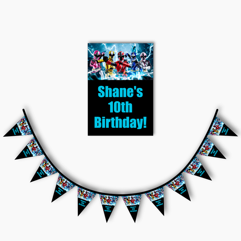 Personalised Power Rangers Party Poster &amp; Flag Bunting Combo