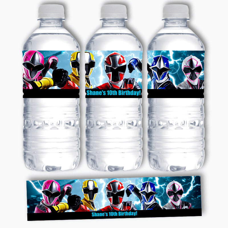 Personalised Power Rangers Birthday Party Water Bottle Labels