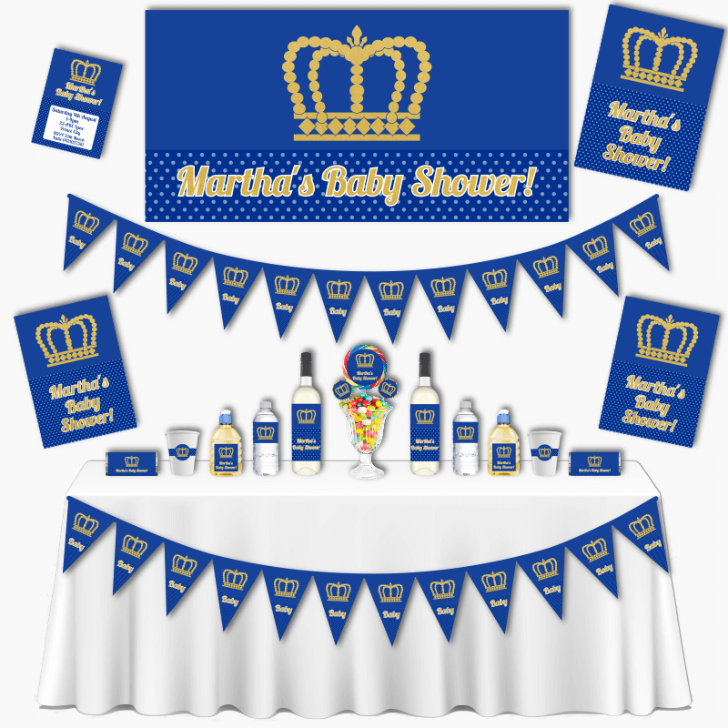 Personalised Prince Crowns Grand Baby Shower Decorations Pack
