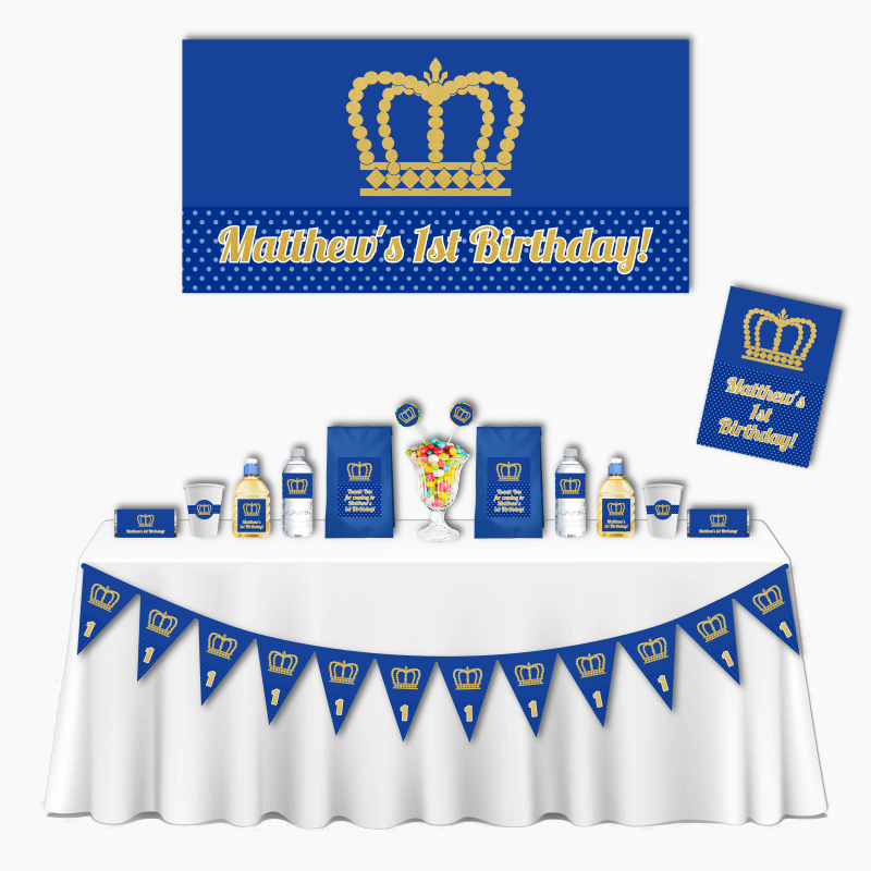 Personalised Prince Crowns Deluxe Birthday Party Decorations Pack