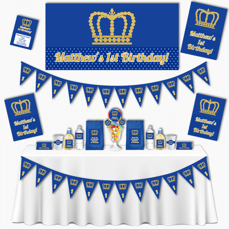 Personalised Prince Crowns Grand Birthday Party Decorations Pack