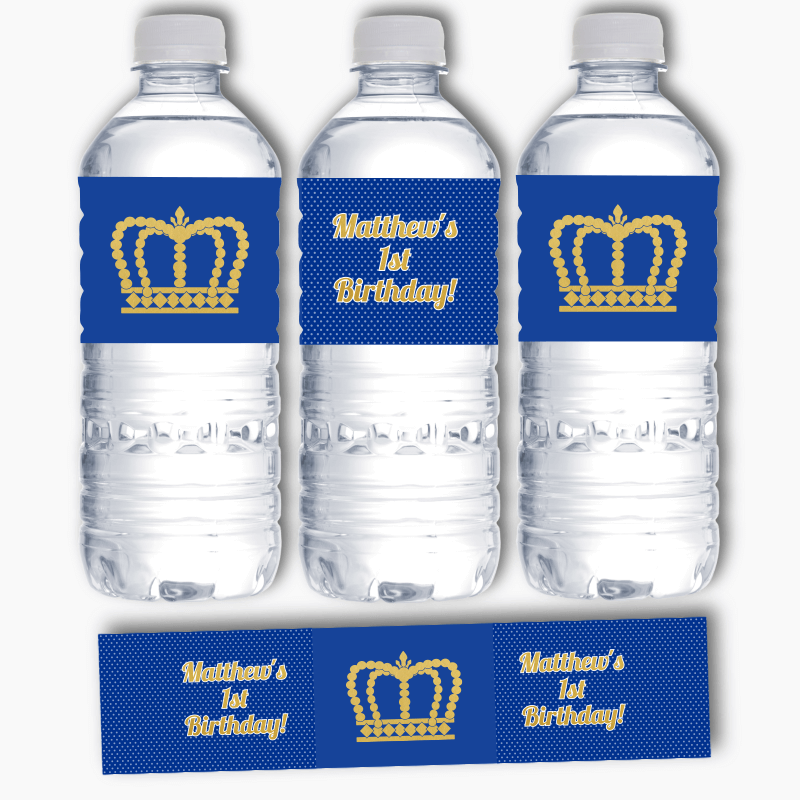 Personalised Prince Crowns Birthday Party Water Bottle Labels