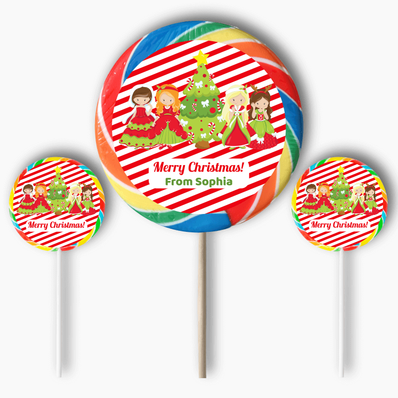 Personalised Princess Christmas Gift Round Lollipop Stickers