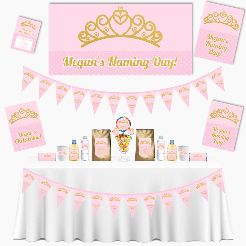 Personalised Pink &amp; Gold Princess Tiaras Grand Naming Day Pack
